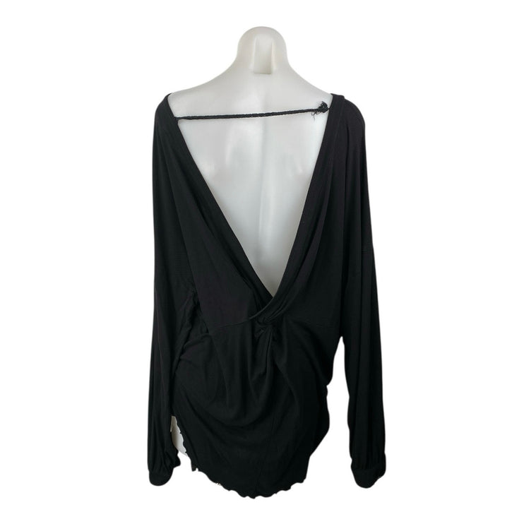 Free People Women's Black Long Sleeve Open Back Tunic Boat Neck Blouse Top Sz M