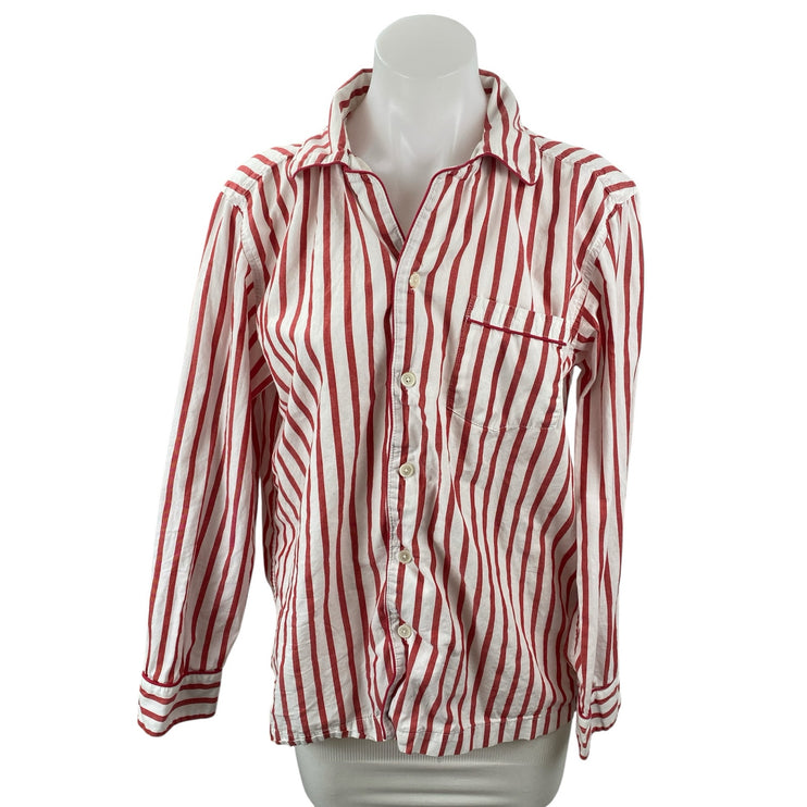 J.Crew Women's Red White Striped Pocket Long Sleeve Button Down Shirt Top Size S