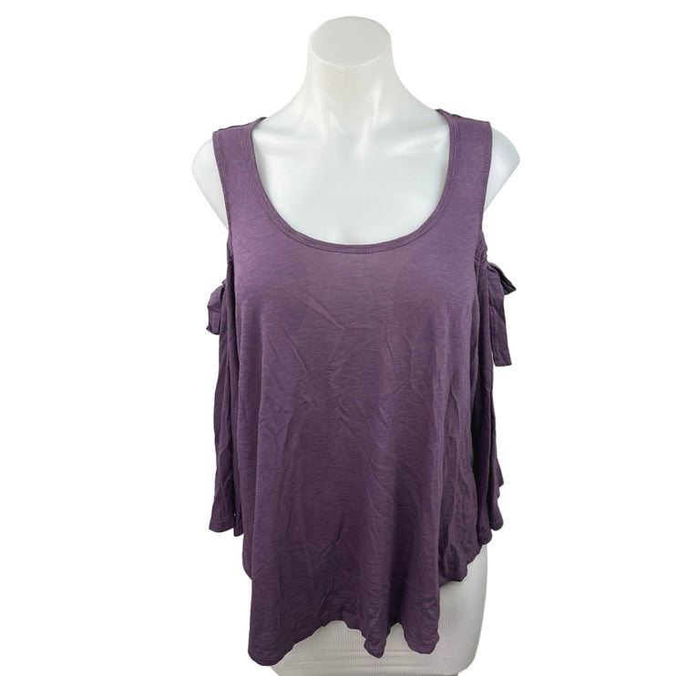 Express Purple Cold Shoulder Flowy Bell Sleeve Scoop Neck Blouse Top Size M