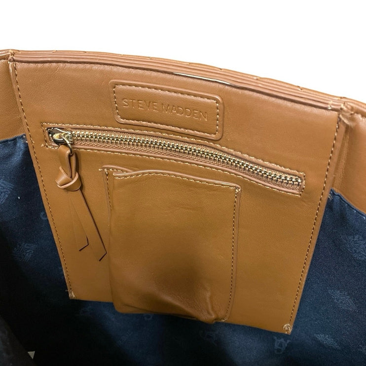 Steve Madden Bkimmy Womens Brown Quilted Faux Vegan Leather Tote Shoulder Bag OS