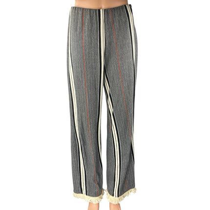 Zara Women's Gray Striped Fringe Elastic Waist Wide Leg Palazzo Trousers Pants M