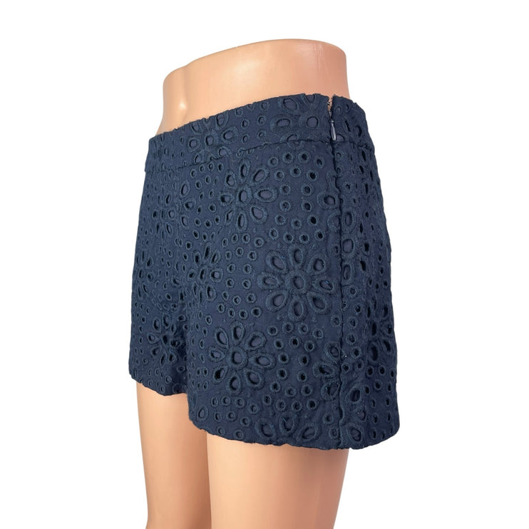 J.Crew Women's Navy Blue Floral Embroidered Mid Rise Straight Mini Shorts Size 2