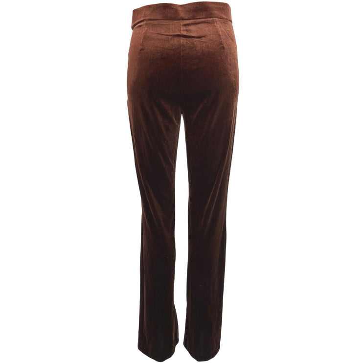 Zara Brown Velvet Velour Flared Leg Split Hem Stretch Pull On Ankle Pants Size S