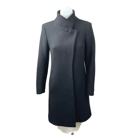 Reiss Mia Wool Women's Black Long Sleeve Stand Up Collar Wrap Over Coat Jacket 4
