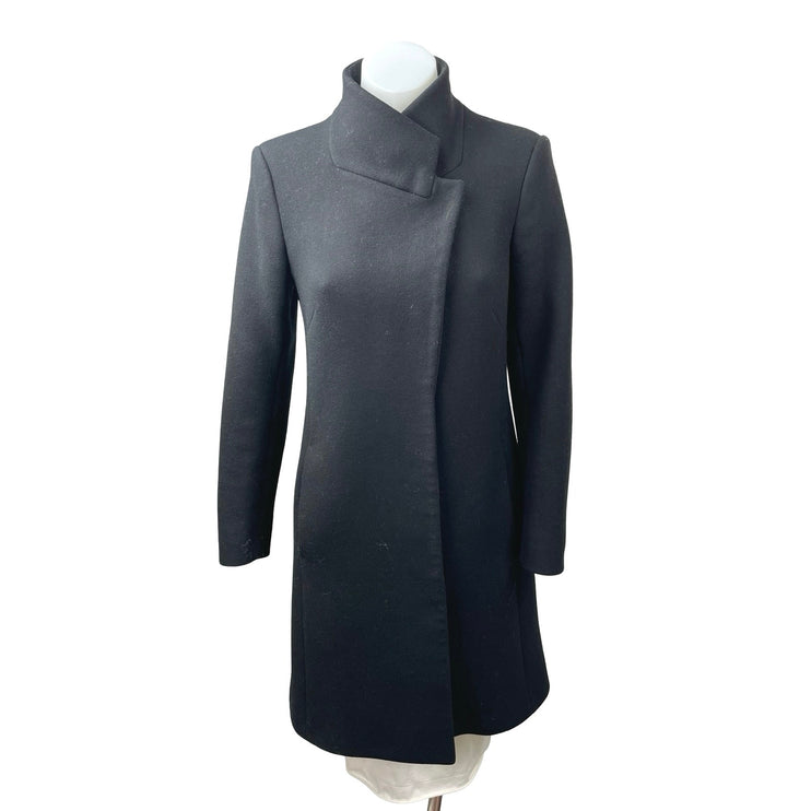 Reiss Mia Wool Women's Black Long Sleeve Stand Up Collar Wrap Over Coat Jacket 4