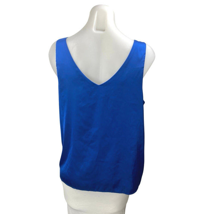 Ekouaer Women's Blue Silky Satin Sleeveless V-neck Blouse Shirt Tank Top Size L