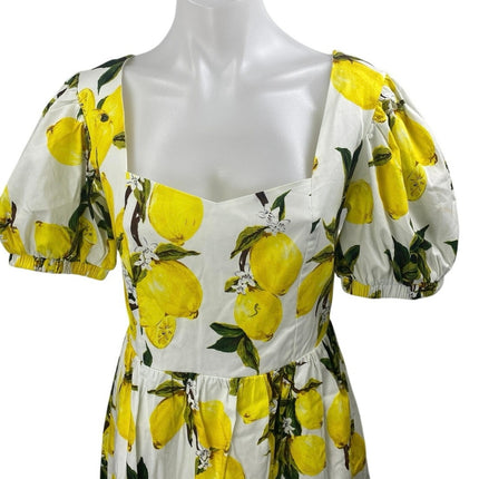 English Factory White Yellow Lemon Short Puff Sleeve Fit & Flare Mini Dress S