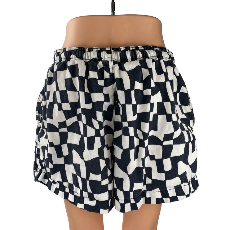 Topshop Black White Check Geometric High Rise Balloon Mini Casual Shorts Sz 8-10