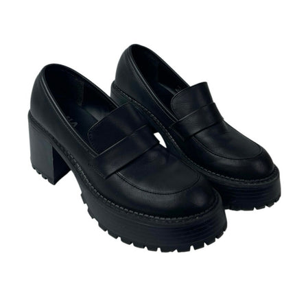 MIA Dalilah Women's Black Leather Slip On Lug Sole Platform Loafers Shoes Sz 7.5