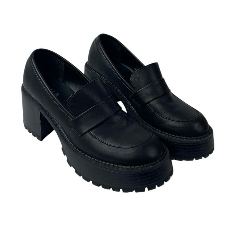 MIA Dalilah Women's Black Leather Slip On Lug Sole Platform Loafers Shoes Sz 7.5