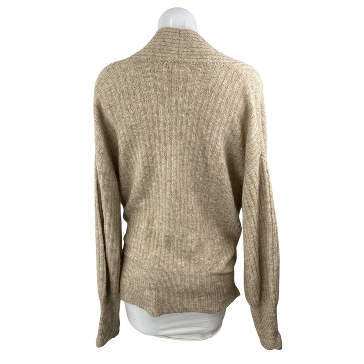 Max Studio Women's Beige Tan Rib Knit Long Sleeve Oversized Wrap Sweater Top M