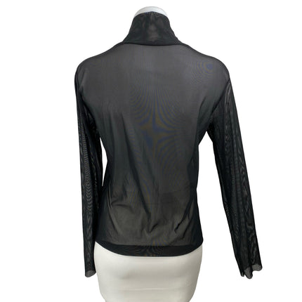 Zara Womens Black Mesh Sheer Cowl Neck See Through Long Sleeve Blouse Top Size L