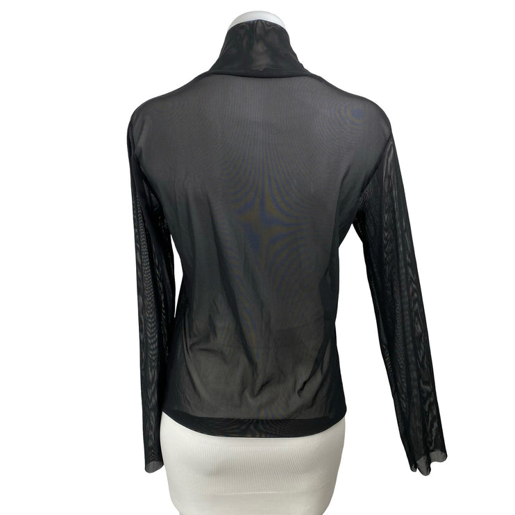 Zara Womens Black Mesh Sheer Cowl Neck See Through Long Sleeve Blouse Top Size L