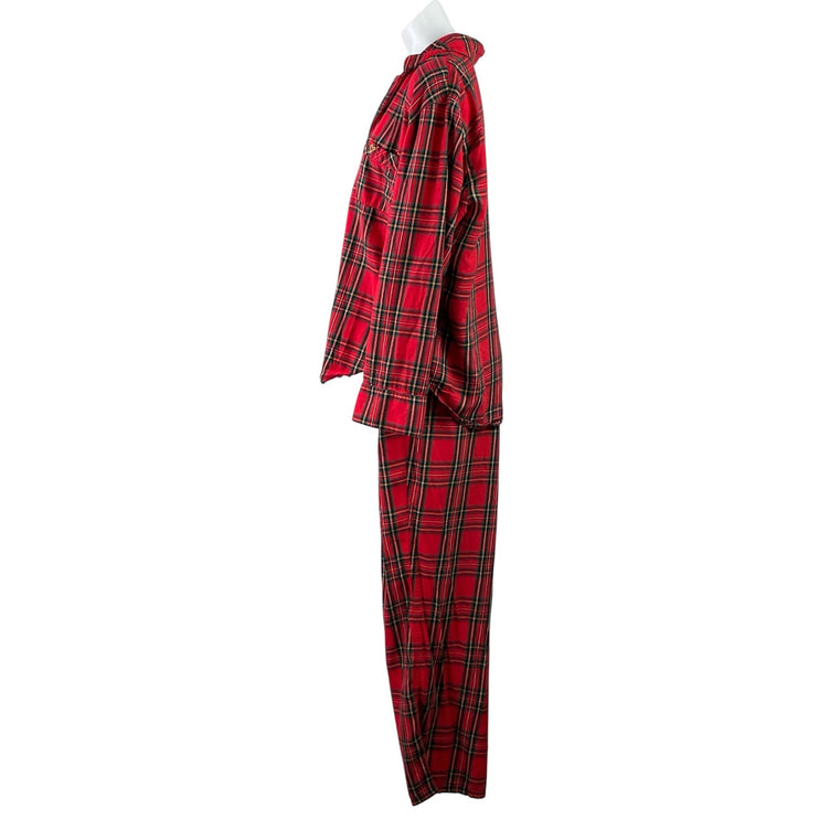 Victoria's Secret Lipstick Red Plaid Flannel Long Sleeve Sleepwear Pajama Set L