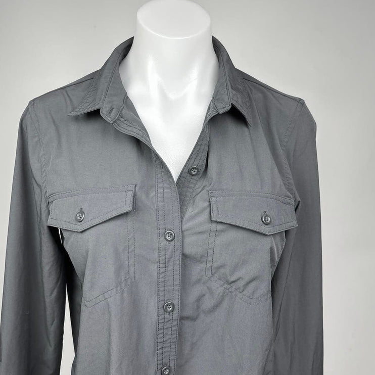 Eddie Bauer Women’s Grey Departure Classic Fit Button Up Long Sleeve Shirt Top S