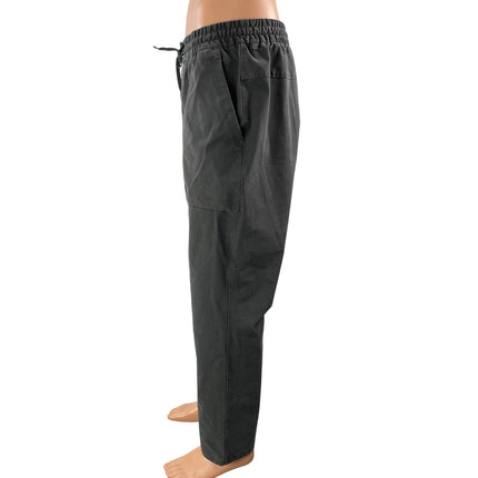 Men's Gray Drawstring Mid Rise Straight Leg Utilty Casual Trousers Pants Size M