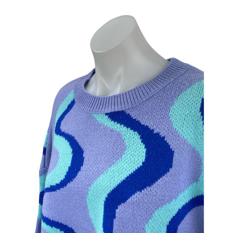 Altar'd State Geo Wavy Knit Womens Abstract Long Sleeve Sweatshirt Sweater Top M