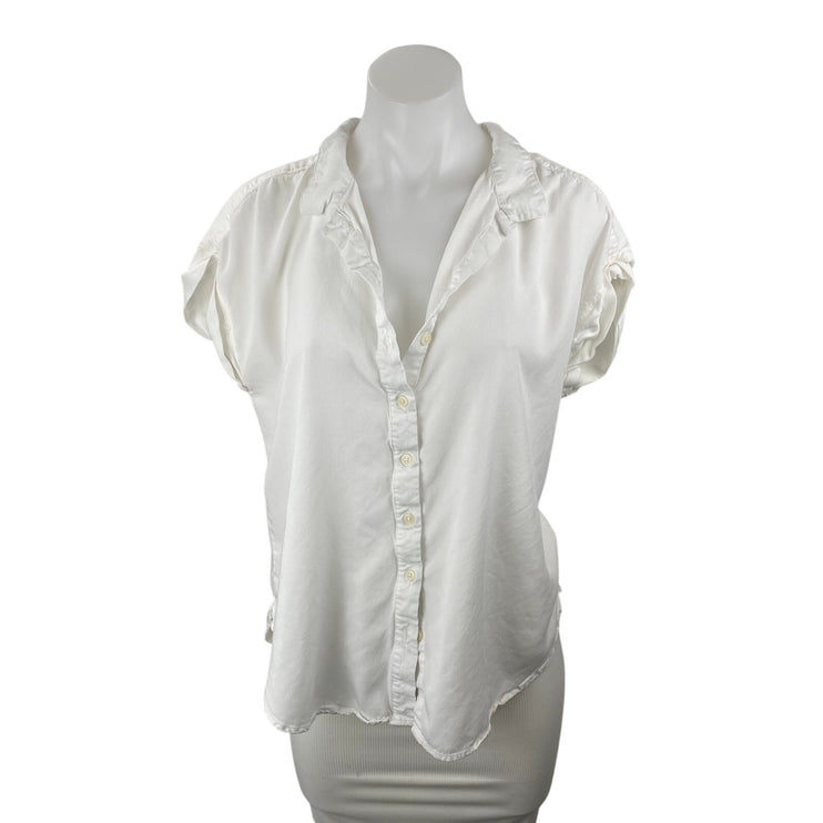 Alexander Jordan Womens White Cap Sleeve Collared Button Down Shirt Blouse Top L