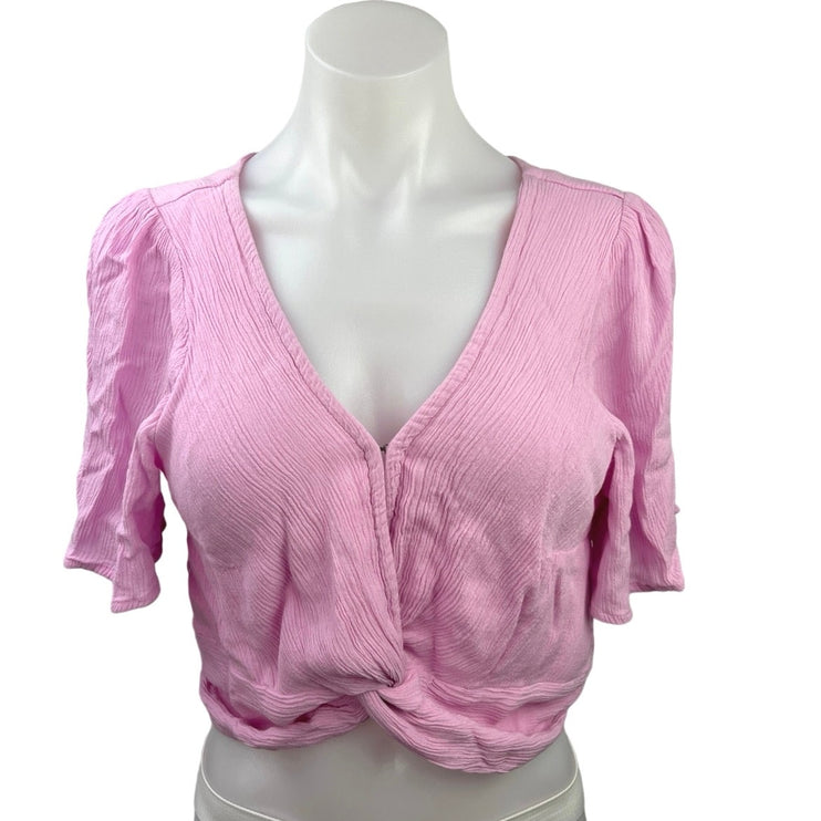 Abercrombie & Fitch Pink Twist Front V-Neck Flutter Sleeve Crop Top Blouse Sz M