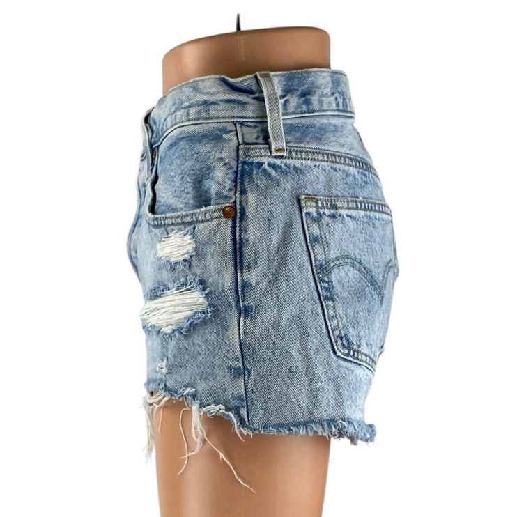 Levi's Women's Blue Distressed High Waisted Cut Off Denim Jean Shorts Size 27