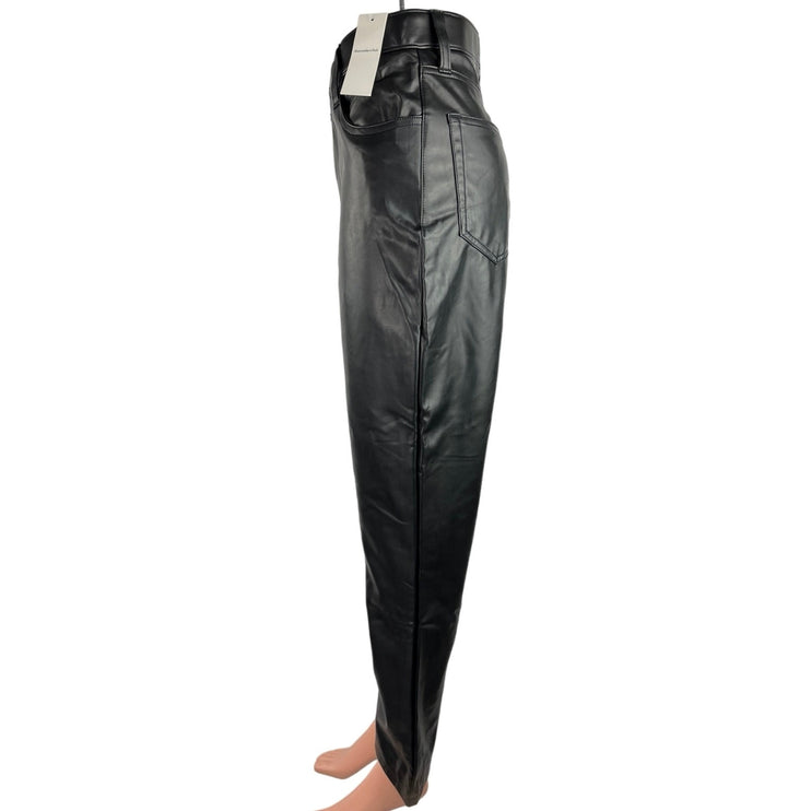 Abercrombie & Fitch NWT Black Vegan Leather 90s Straight High Rise Pants Sz 26