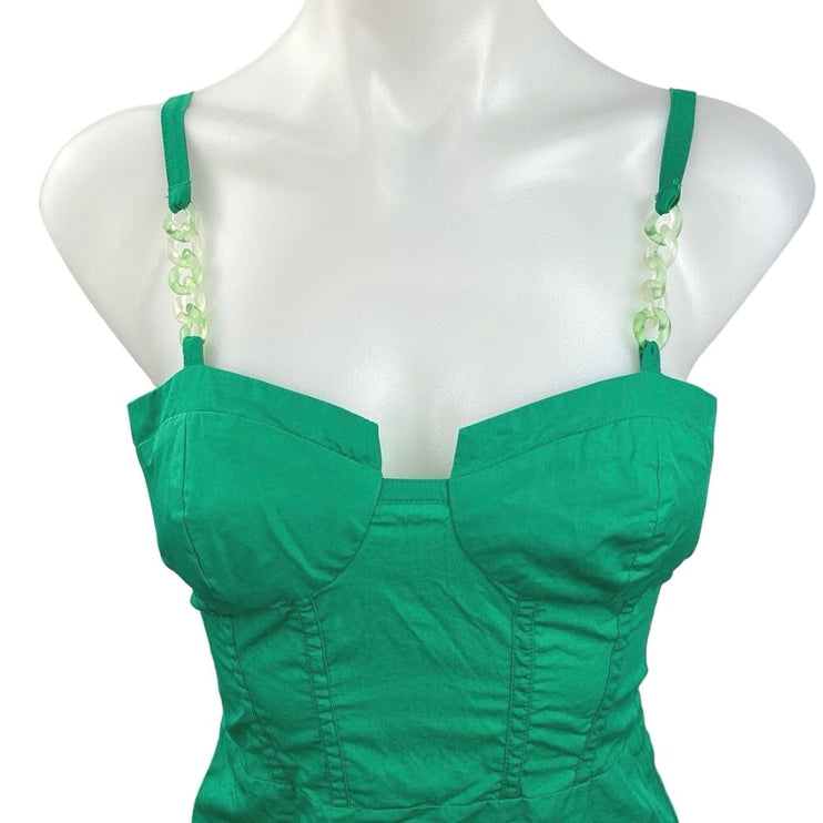 Zara Green Chain Strap Sweetheart Neck Sleeveless Mini Corset Pencil Dress Sz XS