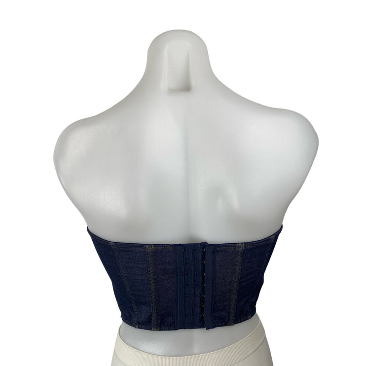 Out From Under Done Up In Denim Sleeveless Tube Bandeau Bustier Corset Top Sz M