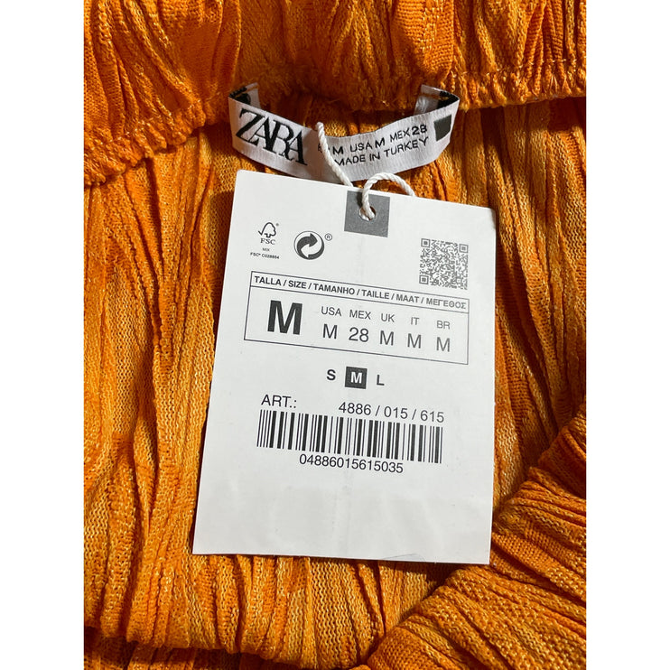 NEW Zara Women's Orange Ribbed Sleeveless Tank Top Midi Straight Skirt Set Sz M
