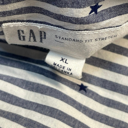 Gap Men's Blue Striped Standard Fit Short Sleeve Button Down Shirt Top Size XL