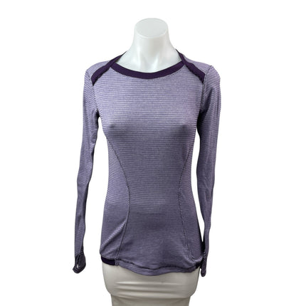 Lululemon Base Runner Purple Striped Athletic Long Sleeve T Shirt Tee Top 4/6