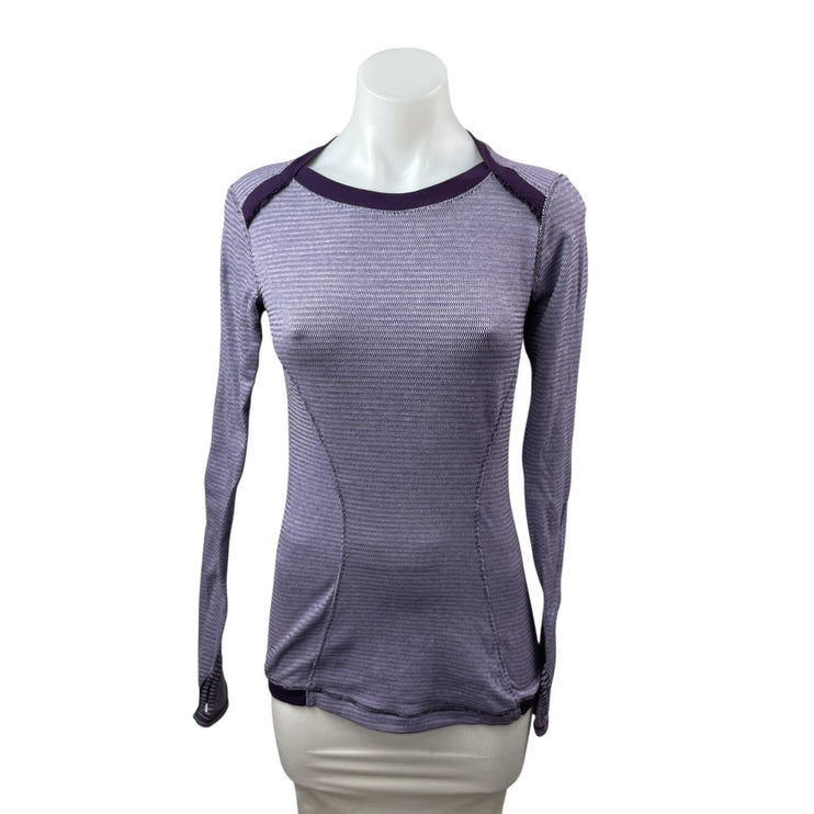 Lululemon Base Runner Purple Striped Athletic Long Sleeve T Shirt Tee Top 4/6
