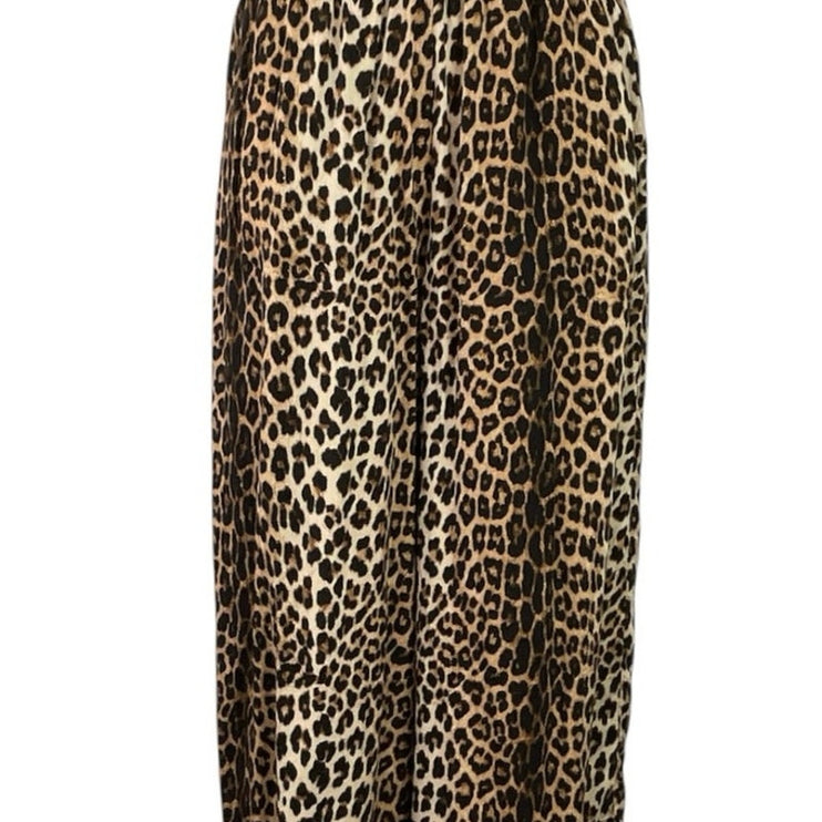 H&M Women's Tan Leopard Animal Print High Rise Baggy Cropped Wide Leg Pants 2