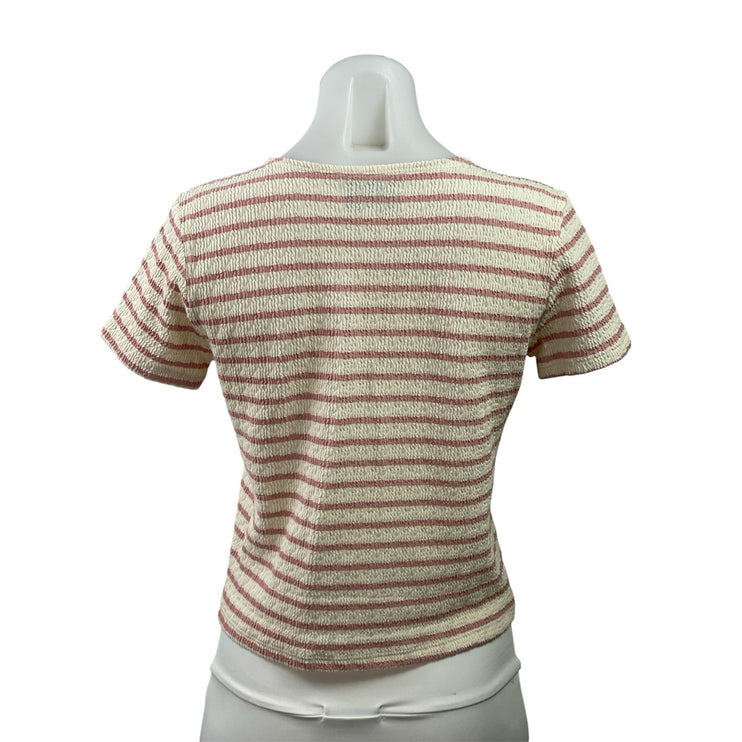 LeBop Women's Cream Pink Striped Short Sleeve Round Neck T Shirt Tee Top Size L