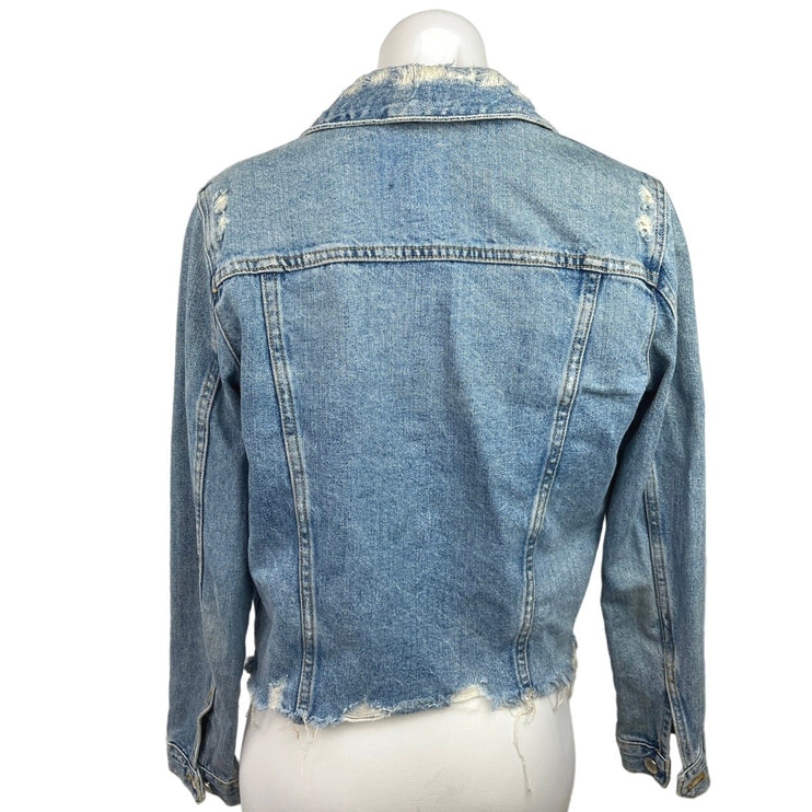 Zara Authentic Denim By TRF Blue Long Sleeve Collared Denim Trucker Jacket Sz S