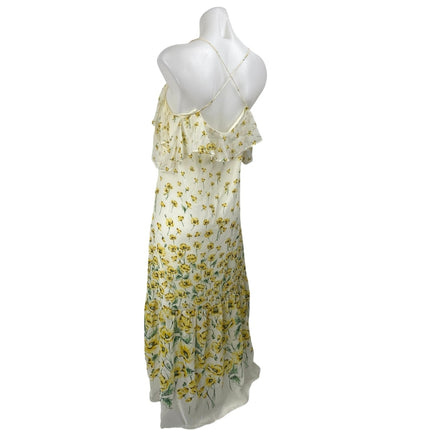 Zara White Yellow Cold Shoulder Floral Scoop Neck Cami Cross Back Midi Dress S