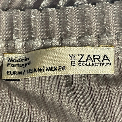 Zara Womens Gray Velvet Velour Short Sleeve Elasticated Bottom Crop Blouse Top M