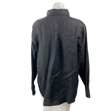 Aritzia Little Moon 100% Linen Womens Black Long Sleeves Button Down Shirt Top S