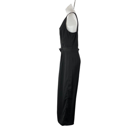 NEW Aqua Women's Black Sleeveless Wrap Belted V-neck Wide Leg Romper Jumpsuit M