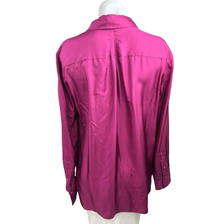 Argent Pink Purple Silk Satin Soft Flowy Long Sleeve Button Down Shirt Top Sz S