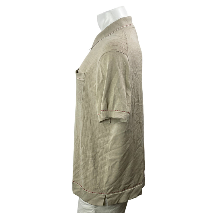 Todd Snyder Mens Beige Silk Rib Knit Tailored Short Sleeve Button Down Shirt XL