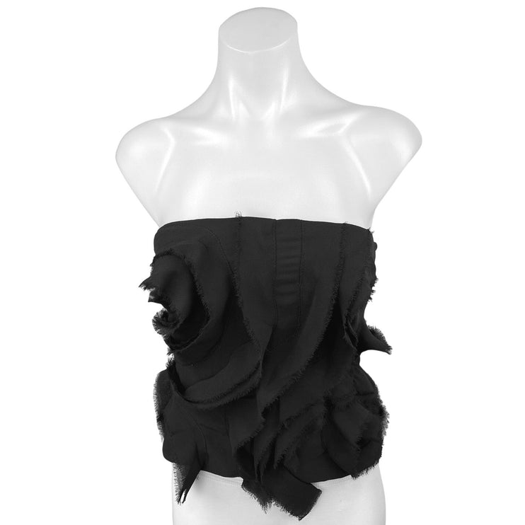 Zara Black Strapless Scalloped Tulle Ruffle Frayed Fringe Tube Crop Top Size S