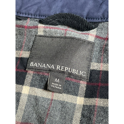 Banana Republic Men's Navy Blue Plaid Lined Long Sleeve Button Down Jacket Sz M