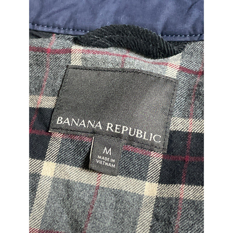 Banana Republic Men's Navy Blue Plaid Lined Long Sleeve Button Down Jacket Sz M