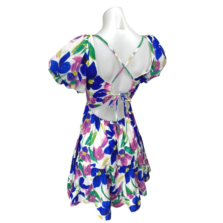 Princess Polly Multicolor Short Puff Sleeve Cutout Mini Fit & Flare Dress Size 4