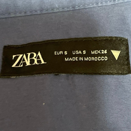 Zara Women's Blue Long Sleeve Chest Pocket Career Button Down Shirt Top Size S