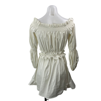 Caroline Constas White Long Puff Sleeves Off The Shoulder Peasant Mini Dress S
