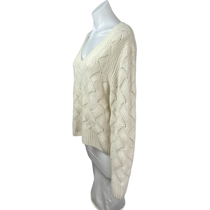 Gap Women's Cream Wool Open Knit Long Sleeve V Neck Loose Sweater Top Size L