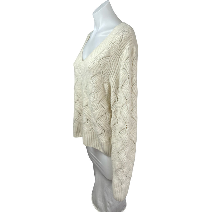 Gap Women's Cream Wool Open Knit Long Sleeve V Neck Loose Sweater Top Size L