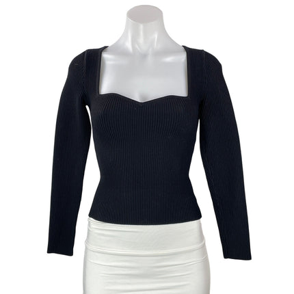 Aritzia Babaton Black Long Sleeve Sculpt Ribbed Knit Sweetheart Neck Sweater XS