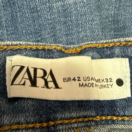 Zara Women's Blue Medium Wash Mid Rise Crop Flared Bootcut Denim Jeans Size 10